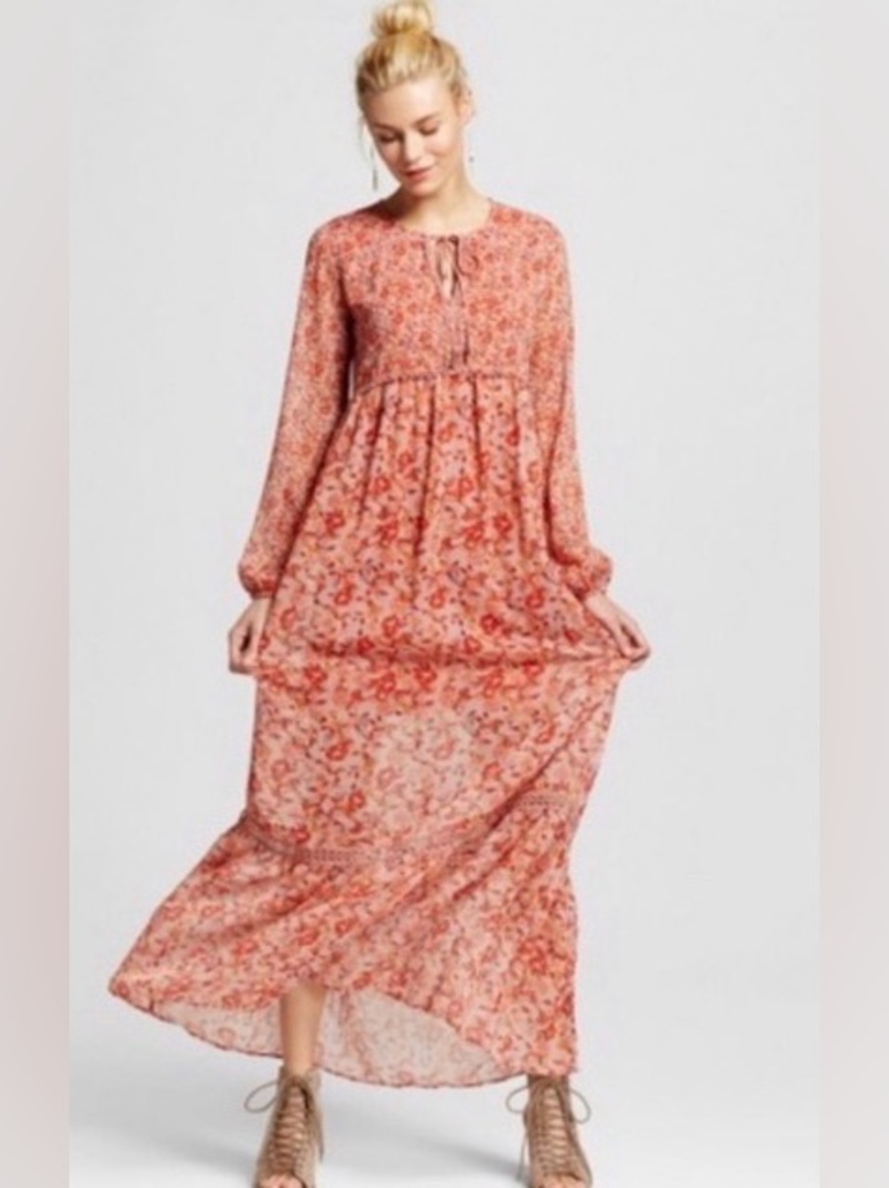 Xhilaration Red Floral Maxi Dress